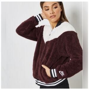 Nike Sportswear Sherpa Fleece Bomber Jacket Burgundy Women's Medium Zip